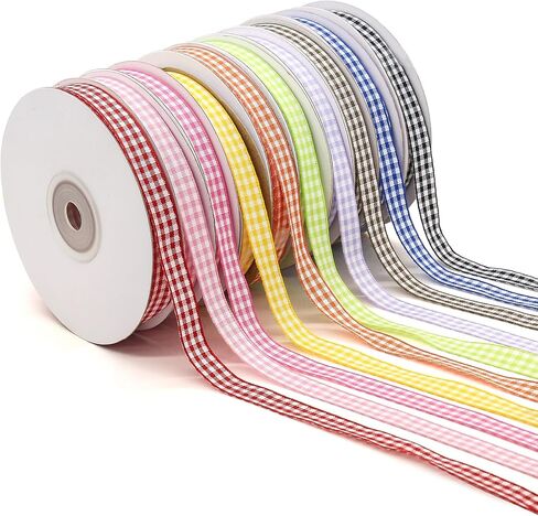 Plaid Ribbon 10 Color 250 Yards Gingham Ribbon 3/8" X 25Yd/Roll Variety Pack, Roll Assorted Spring Easter Plaid Ribbon for Crafts, Gift Wrapping in Saudi Arabia