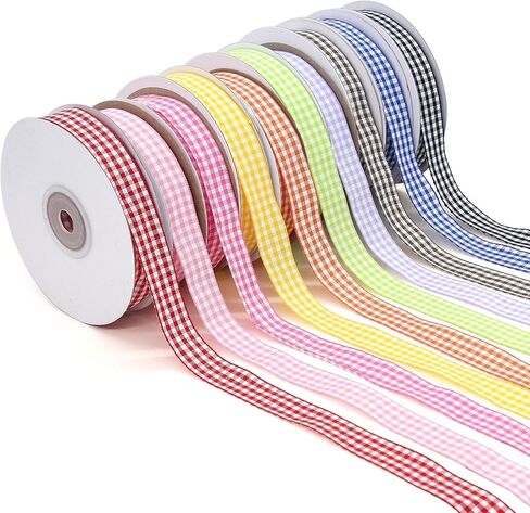Plaid Ribbon 10 Color 250 Yards Gingham Ribbon 3/8" X 25Yd/Roll Variety Pack, Roll Assorted Spring Easter Plaid Ribbon for Crafts, Gift Wrapping in Saudi Arabia