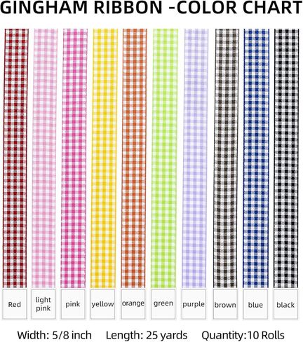Plaid Ribbon 10 Color 250 Yards Gingham Ribbon 3/8" X 25Yd/Roll Variety Pack, Roll Assorted Spring Easter Plaid Ribbon for Crafts, Gift Wrapping in Saudi Arabia