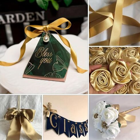 1.5 Inch Champagne Gold Solid Satin Ribbon, Continuous 25 Yards Fabric Ribbon for Gift Wrapping Wedding Party Decoration Floral Design Eternal Flowers Baking Webbing Bows in Saudi Arabia