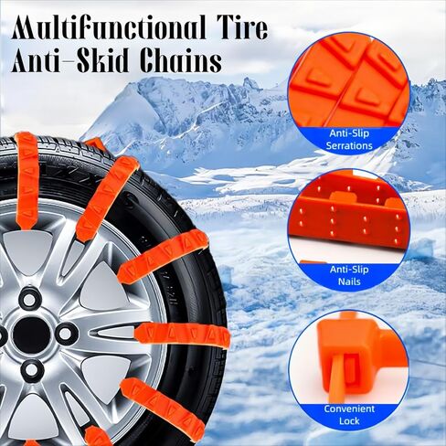 10Pcs Snow Chains, Emergency Anti-Skid Chain for Vehicles, Motorcycles, and Three-Wheelers, Snow Chain for Tire Traction in Winter, Rubber Anti-Slip Straps in Saudi Arabia