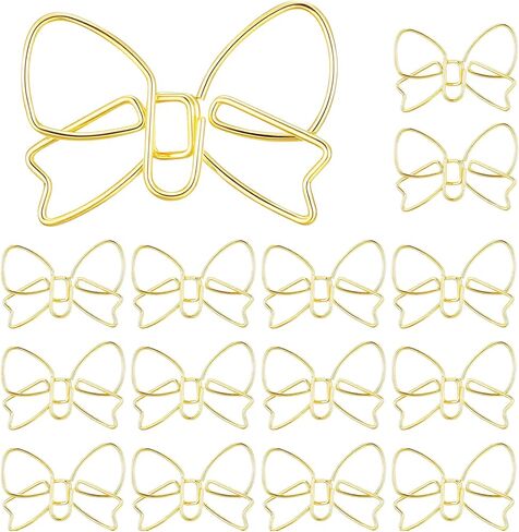 15Pcs Cute Paper Clips, Mini Bow Shape Papers Clips, Gold Fancy Paperclips Mini Paper Clip, Bow Bookmark Planner Clip for Fun Office Supplies School Gifts Wedding Decorations(Style A) in Saudi Arabia