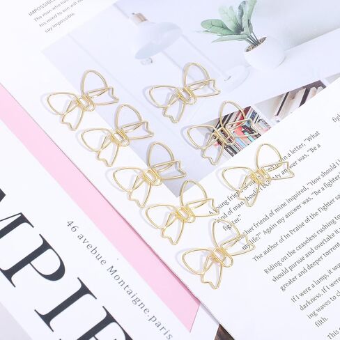 15Pcs Cute Paper Clips, Mini Bow Shape Papers Clips, Gold Fancy Paperclips Mini Paper Clip, Bow Bookmark Planner Clip for Fun Office Supplies School Gifts Wedding Decorations(Style A) in Saudi Arabia
