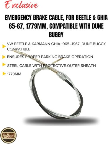 Emergency Brake Cable, for Beetle & Ghia 65-67, 1779mm, Compatible with Dune Buggy in Saudi Arabia
