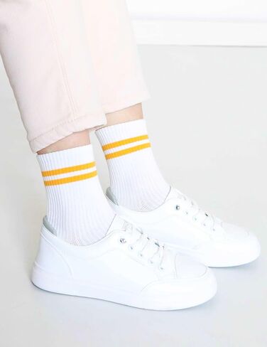 SailingTailor 5 Pairs Solid Color Two Stripe Crew Socks Casual Athletic Socks for women Girls in Kuwait