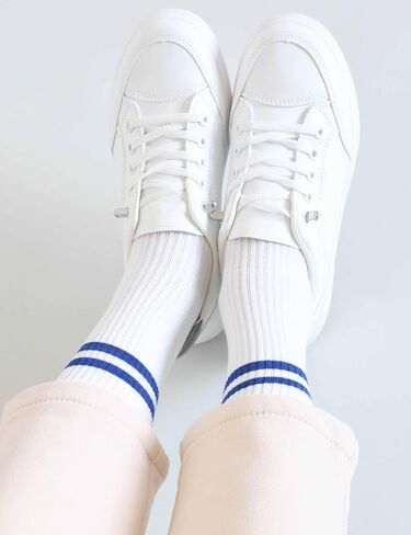 SailingTailor 5 Pairs Solid Color Two Stripe Crew Socks Casual Athletic Socks for women Girls in Kuwait