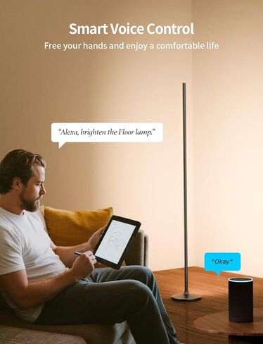 Ailofy Corner Floor Lamp, Corner Lamp Compatible with Alexa & Google Assistant, 16 Million DIY Colors, Sync with Music, App Control, Timer Setting, LED Floor Lamp for Living Room and Bedroom, Black in Saudi Arabia