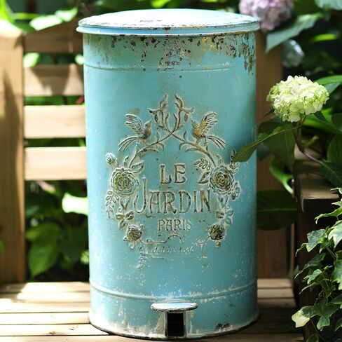 سلة مهملات المطبخ Z&Z الزينة الرجعية مع غطاء ودواسة علب قمامة مستديرة بدون لمس مع أنماط الزهور والطيور سلة المهملات الخارجية للمطبخ والحديقة الخضراء in Kuwait