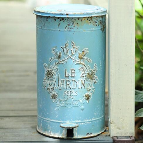 سلة مهملات المطبخ Z&Z الزينة الرجعية مع غطاء ودواسة علب قمامة مستديرة بدون لمس مع أنماط الزهور والطيور سلة المهملات الخارجية للمطبخ والحديقة الخضراء in Kuwait