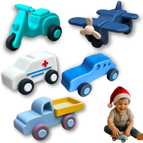 5-Piece Silicone Toy Car Set for Kids (Ages 3+); Washable, Bath tub Toy, Non-Toxic & Durable Cars, Ambulance, Airplane & Truck for Kids; Safe, Flexible, Fast, Water Proof, Travel for Boys & Girls in Saudi Arabia