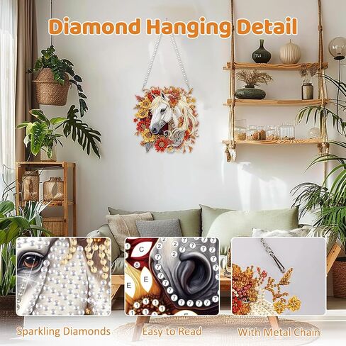 MEIYUDA Flowers Birds Diamond Art Hanging Kits for Adult, Hummingbird Diamond Painting Hanging Kits Ornaments, DIY Special Shaped Rhinestone Window Pendants kit for Home Garden Wall Decor Gift in Saudi Arabia