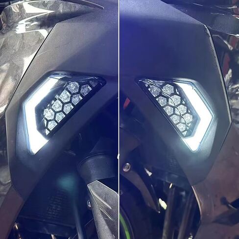 مؤشر LED لإشارات الانعطاف الأمامي من E-Mark ضوء النهار الجري لـ KAWASAKI Ninja 250 300 EX300 2013-2018، Ninja 400 EX400 2018-2024، Ninja 650 EX650 2012-2024 23040-0135، 23040-0136 (دخان) in Saudi Arabia