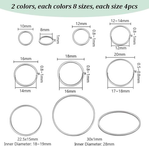 64 قطعة من PH PandaHall 8 مقاسات من حلقات ربط الفولاذ المقاوم للصدأ، أقراط طارة مطرزة 10/12/14/16/18/20/22/30 مم حلقات مفتوحة حلقات حلقية مجوهرات موصلات إطار قلادة لقلائد الأساور DIY in Saudi Arabia