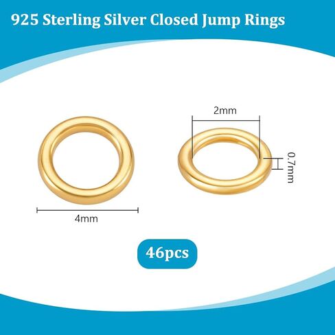 PH PandaHall 46pcs 18K Gold Plated 925 Sterling Silver 4mm Closed Jump Rings, 4mm Jump Rings 21 Gauge O Rings for Jewelry Making DIY Crafts Necklace Bracelet Keychain Earring Accessories in Saudi Arabia