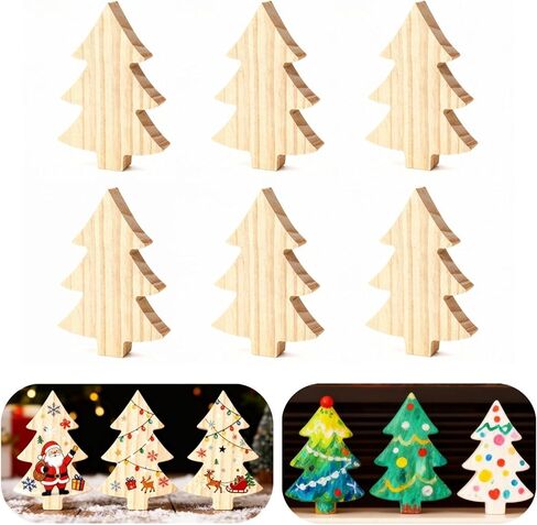 12 Pcs Unfinished Wooden Christmas Tree Cutouts - Rustic Bulk Pack for Xmas Crafts, DIY Painting, Holiday Home Fireplace Shelf & Tiered Tray Decor in Saudi Arabia