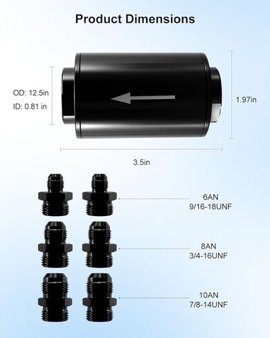 3.5Inch Inline Fuel Filter 100 Micron with 6AN 8AN 10AN Accessory Adapter 50mm Clamp fit for Most Gasoline Diesel E85 Vehicles with Rubber Fuel Lines in Saudi Arabia