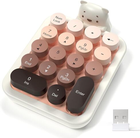 FELICON Cute Wireless Numeric Keypad with Silicon Bear,18-Key-Milk Blue | Colorful Round Keycaps,Ergonomic,2.4Ghz USB Receiver,Portable Financial Accounting Numpad Membrane Keyboard for PC,Mac,Laptop in Saudi Arabia