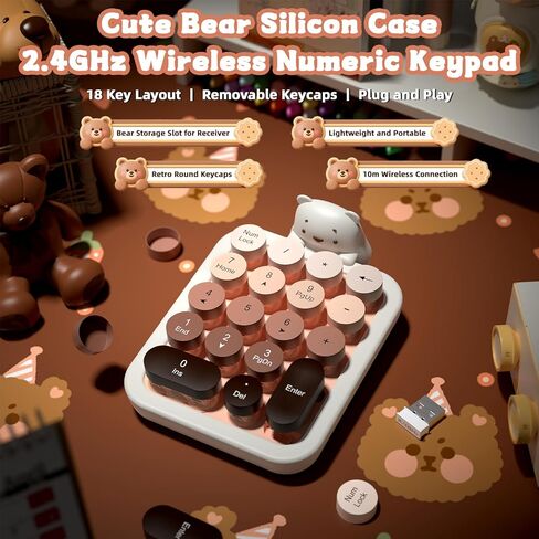 FELICON Cute Wireless Numeric Keypad with Silicon Bear,18-Key-Milk Blue | Colorful Round Keycaps,Ergonomic,2.4Ghz USB Receiver,Portable Financial Accounting Numpad Membrane Keyboard for PC,Mac,Laptop in Saudi Arabia