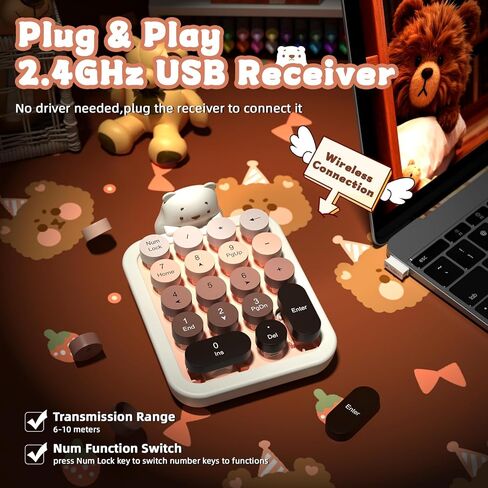 FELICON Cute Wireless Numeric Keypad with Silicon Bear,18-Key-Milk Blue | Colorful Round Keycaps,Ergonomic,2.4Ghz USB Receiver,Portable Financial Accounting Numpad Membrane Keyboard for PC,Mac,Laptop in Saudi Arabia
