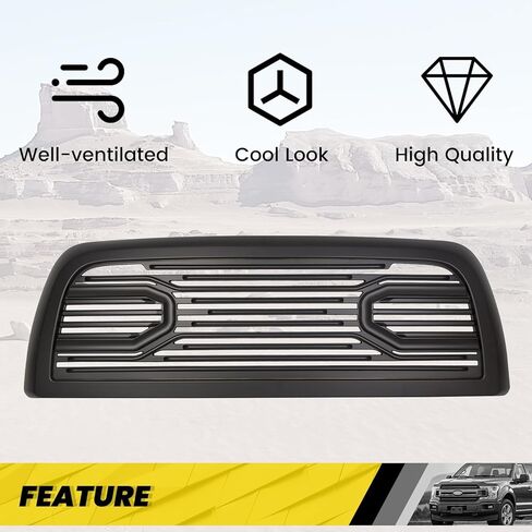 KUAFU Front Hood Bumper Grille Replacement Compatible with 2010-2018 Ram 2500/3500/4500 Shell Big Horn Horizontal Style (Black W/O Lights) in Saudi Arabia