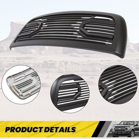 KUAFU Front Hood Bumper Grille Replacement Compatible with 2010-2018 Ram 2500/3500/4500 Shell Big Horn Horizontal Style (Black W/O Lights) in Saudi Arabia
