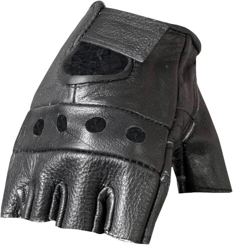 Hot Leathers GVM1004 Unlined Fingerless Leather Gloves with Padded Palm-Black-LG in Saudi Arabia