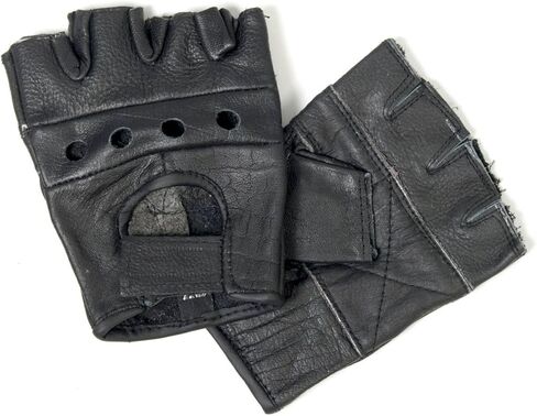 Hot Leathers GVM1004 Unlined Fingerless Leather Gloves with Padded Palm-Black-LG in Saudi Arabia