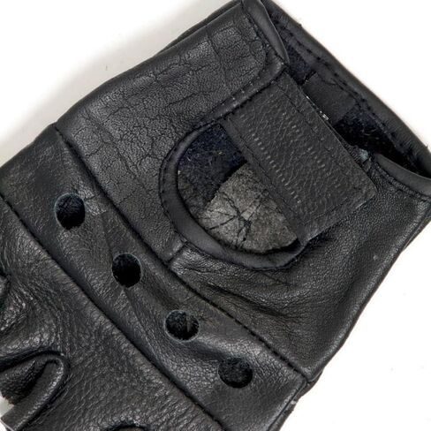 Hot Leathers GVM1004 Unlined Fingerless Leather Gloves with Padded Palm-Black-LG in Saudi Arabia