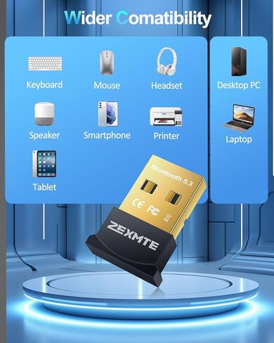 ZEXMTE USB Bluetooth Adapter for PC (5.1 Pro) with FPC Antenna, 50M Long Distance Stable Signal Bluetooth Dongle, Mini Bluetooth Adapter Receiver for Desktop Laptop, Windows 11/10/8 Plug & Play in Saudi Arabia