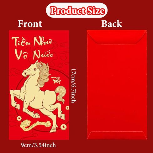36 PCS Vietnamese Red Envelopes 2026 Hong Bao Li Xi Lunar the Year of Horse Red Pocket Envelope Lucky Money Packets for Spring Festival(3.5 x 6.7 inch,6 Patterns) in Saudi Arabia