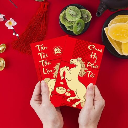 36 PCS Vietnamese Red Envelopes 2026 Hong Bao Li Xi Lunar the Year of Horse Red Pocket Envelope Lucky Money Packets for Spring Festival(3.5 x 6.7 inch,6 Patterns) in Saudi Arabia