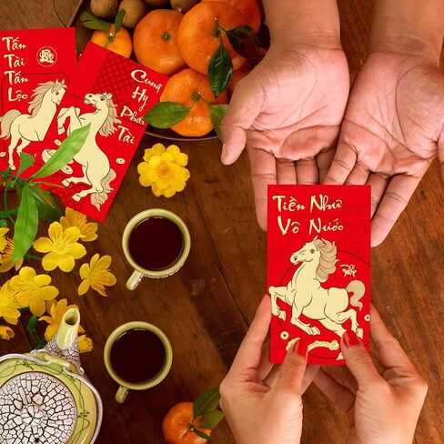 36 PCS Vietnamese Red Envelopes 2026 Hong Bao Li Xi Lunar the Year of Horse Red Pocket Envelope Lucky Money Packets for Spring Festival(3.5 x 6.7 inch,6 Patterns) in Saudi Arabia