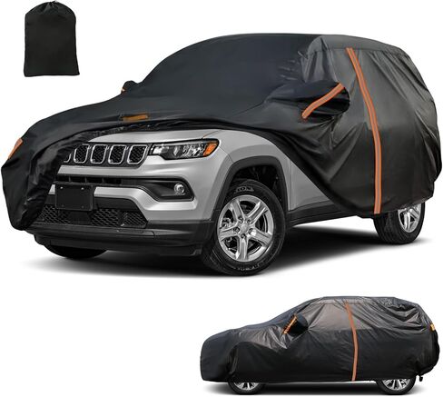 Car Cover for 2007-2025 Jeep Compass, All Weather Outdoor SUV Car Covers with Zipper Door, Waterproof Windproof Bands Cover, Reflective Strip for Snow Rain Dust Cover, Sun UV Protection in Saudi Arabia