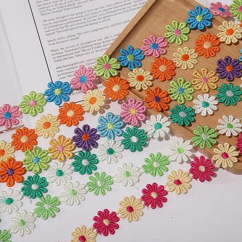1 Yard Flower Embroidered Lace Ribbon Trim Fabric for DIY Wedding Dress Sewing (D) in Saudi Arabia