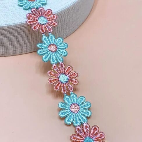 1 Yard Flower Embroidered Lace Ribbon Trim Fabric for DIY Wedding Dress Sewing (D) in Saudi Arabia