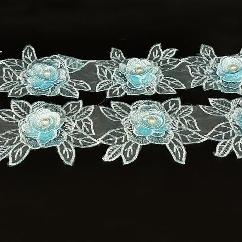 1 Yard Flower Lace Trim Flowers with White Pearl Beads Embroidered Edge Trim Fabric Floral Appliques Lace Ribbon for Wedding Bridal Dress Clothes Decoration DIY Handmade Sewing Crafts (Gold, 1 Yard) in Saudi Arabia
