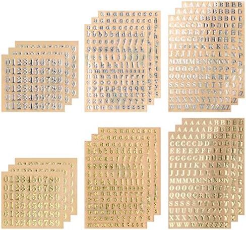 18 Sheets 4.5mm Alphabet Number Stickers, Mini Metal Letter Sticker Uppercase and Lowercase Number Sticker for Scrapbooking, DIY Crafts (Gold, Silver) in Saudi Arabia