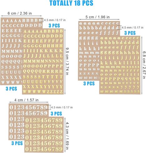 18 Sheets 4.5mm Alphabet Number Stickers, Mini Metal Letter Sticker Uppercase and Lowercase Number Sticker for Scrapbooking, DIY Crafts (Gold, Silver) in Saudi Arabia