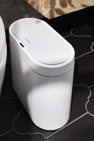 Motion Sensor Trash Can - ELPHECO 9.5 litres Waterproof Motion Sensor Trash Can, 2.5 Gallon Bathroom Trash Can, Garbage Bin for Kitchen and Office Use, White with Golden Trim in Kuwait