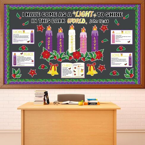 Christmas 3D Advent Bulletin Board Decorations Set Advent Wreath Candle Love Hope Joy Peace Cutouts Religious Bible Verse Wall Decor for Winter Nativity Christian Sunday Classroom Activities Supplies in Saudi Arabia