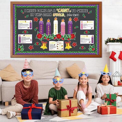 Christmas 3D Advent Bulletin Board Decorations Set Advent Wreath Candle Love Hope Joy Peace Cutouts Religious Bible Verse Wall Decor for Winter Nativity Christian Sunday Classroom Activities Supplies in Saudi Arabia