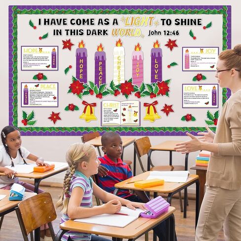 Christmas 3D Advent Bulletin Board Decorations Set Advent Wreath Candle Love Hope Joy Peace Cutouts Religious Bible Verse Wall Decor for Winter Nativity Christian Sunday Classroom Activities Supplies in Saudi Arabia