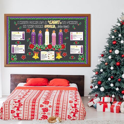Christmas 3D Advent Bulletin Board Decorations Set Advent Wreath Candle Love Hope Joy Peace Cutouts Religious Bible Verse Wall Decor for Winter Nativity Christian Sunday Classroom Activities Supplies in Saudi Arabia