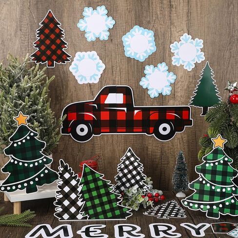 Maitys 72 Pcs Merry Christmas Bulletin Board Decorations Set Christmas Classroom Decorations Tree Red Truck with Snowflake Photo Frame Cutout December Winter Bulletin Board for Holiday School in Saudi Arabia