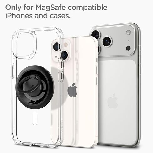 Spigen O-Mag Ring (Upgraded) (MagFit) Magnetic Phone Holder Grip (Popsocket) Designed for MagSafe Compatible with iPhone 15 Pro Max, 15 Pro, 15 Plus, 15, 14, 13, and 12 Series - Black in Kuwait