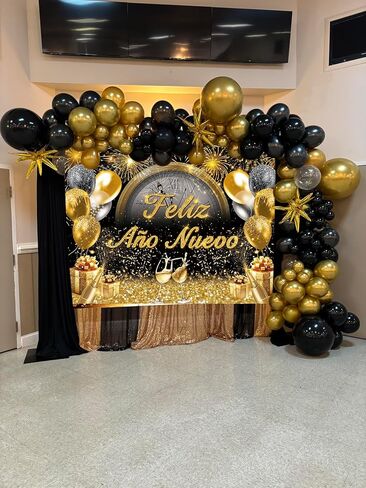 Feliz Año Nuevo Banner Backdrop 7x5FT 2026 Spanish Happy New Year Background Black Gold New Years Party Decorations Supplies Photo Props in Saudi Arabia