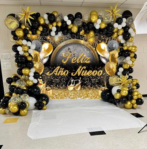 Feliz Año Nuevo Banner Backdrop 7x5FT 2026 Spanish Happy New Year Background Black Gold New Years Party Decorations Supplies Photo Props in Saudi Arabia