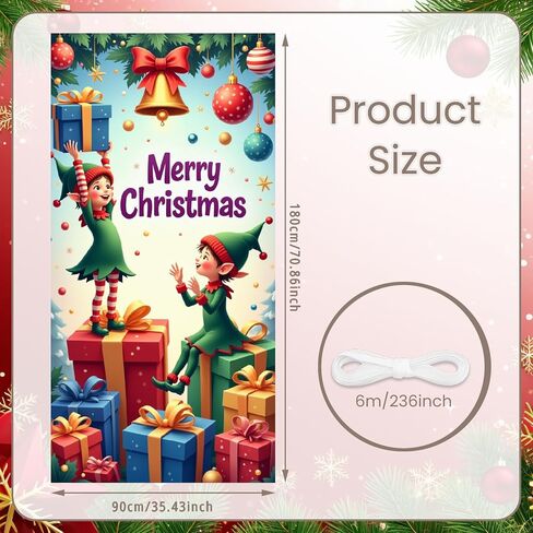 Christmas Door Cover Stockings Hanging Door Banner Happy New Year Front Door Backdrop Xmas Porch Sign Colorful Lights Snow Christmas Decorations for Winter Home Indoor Outdoor Holiday Party Supplies in Saudi Arabia