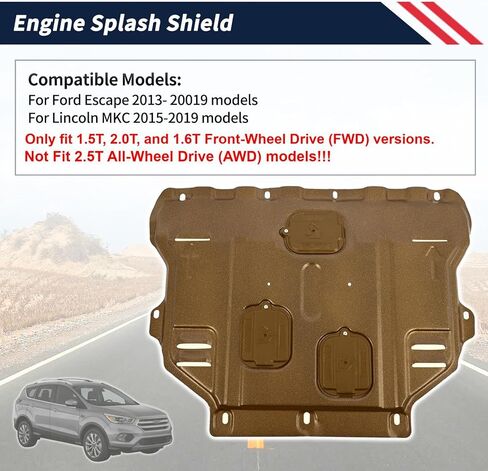 [بدون باب ناقل الحركة] Al-Mg Alloy Engine Splash Shield Guard لسيارة Ford Escape 2013-2019 / Lincoln MKC 2015-2019 (يناسب فقط طراز الدفع الأمامي 1.5T 2.0T 1.6T) لوحة انزلاقية شديدة التحمل in Kuwait