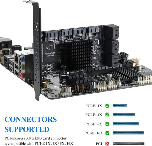 بطاقات توسيع بطاقة YABOANG 2 SATA، PCI-E 3.0 GEN3 JMICRON+JMB582 Chip، لوحات محول توسيع 6 جيجابت في الثانية بطاقة محول وحدة تحكم PCI Express لنظام التشغيل Windows XP/2003/2008/ Vista/Win7/8/10/Linux in Kuwait